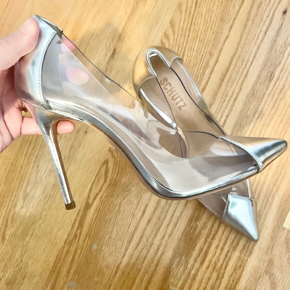 Schutz Clear/Silver Pumps- Size 8